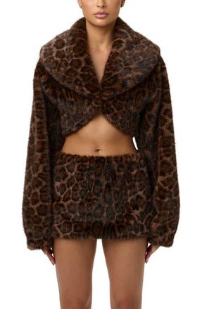Naked Wardrobe Faux Fur Shrug in Dark Leopard at Nordstrom, Size X-Small