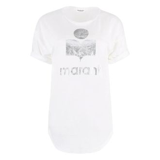 Isabel Marant Tops, Dames, Wit, L, Linnen, Koldi Logo print linnen T-shirt