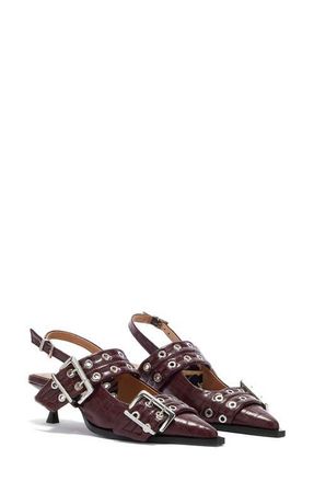 Ganni Pointed Toe Slingback Pump in Burgundy at Nordstrom, Size 11Us