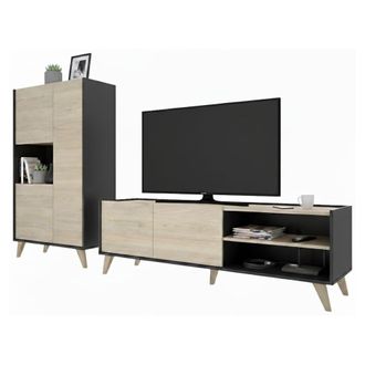 Dmora Conjunto De Muebles De Sala Tulare, Cajones, Modular, 5 Estantes, Roble Marr&oacute;n