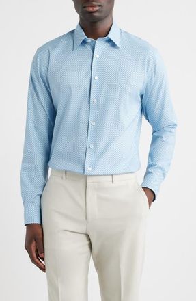 Nordstrom Trim Fit Geometric Print Premium Performance Linen Twill Dress Shirt in Blue Lorenzo Geo at Nordstrom, Size 16.5 - 36