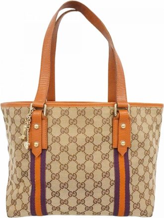 Gucci Beige Orange Canvas Tote Bag (Pre-Owned)