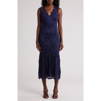 Marina Rossini Scallop Lace Sleeveless Midi Dress in Navy at Nordstrom Rack, Size Small