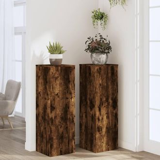 Berkfield Home Plant Stands 2 pcs Smoked Oak 33x33x100 cm Engineered Wood in Brown | Size: 33 x 33 x 100 cm
