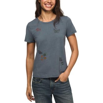 Lucky Brand Floral Butterfly Embroidered T-Shirt in Flint Stone at Nordstrom, Size X-Small