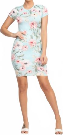 Iris Short Sleeve Floral Bodycon Dress In Mint Blue