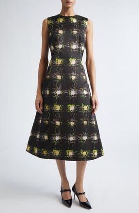 Emilia Wickstead Rumi Genzianella Fit & Flare Midi Dress in Printed Wool Check Green at Nordstrom Rack, Size 12 Us / 16 Uk