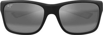Maui Jim Ano Nui 63mm Oversize PolarizedPlus2 Rectangular Wrap Sunglasses in Matte Black/Neutral Grey at Nordstrom