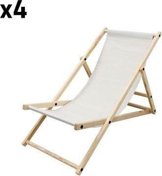 ECD Germany 4x silla de playa beige madera de pino tejido oxford carga hasta 120kg