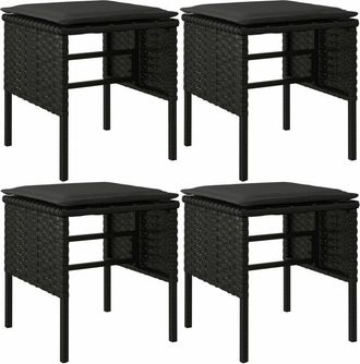 vidaXL Vidaxl - Taburetes De Jard&iacute;n 4 Uds Con Cojines Rat&aacute;n Sint&eacute;tico Negro