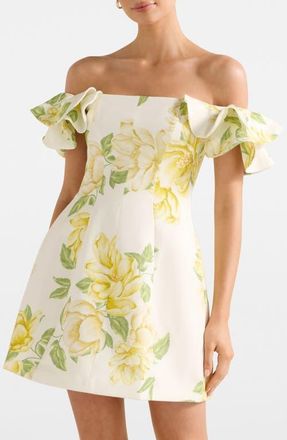 Ever New Kenzie Floral Off the Shoulder Linen Blend Minidress in Villa Floral at Nordstrom, Size 4