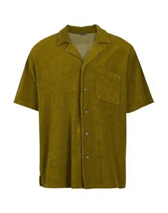 8 by YOOX COTTON-BLEND CAMP-COLLAR S/SLEEVE TERRY SHIRT