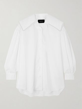 Simone Rocha Camicia In Popeline Di Cotone Con Perle Sintetiche - Bianco