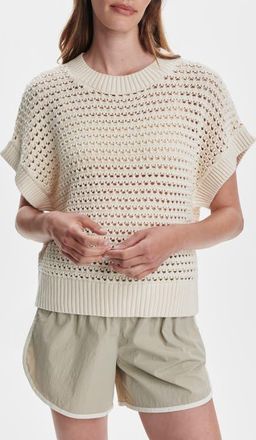 Varley Julianna Open Knit Short Sleeve Sweater in Whitecap Grey at Nordstrom, Size Small