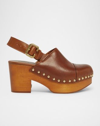 Chlo&eacute; Jeannette Leather Slingback Platform Clogs