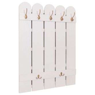 Hhg Hhg - Perchero De Pared 981, Panel Perchero, Paulownia 7 Ganchos 86x60cm, Blanco