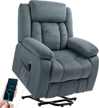 OEM Sill&oacute;n Relax Reclinable El&eacute;ctrico Levanta Personas Con Puerto Usb Control Remoto Asiento Ancho Reposapi&eacute;s Gris