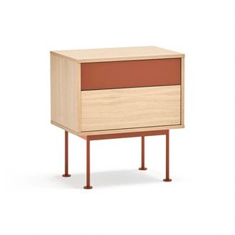 Teulat Mesita de noche 2 cajones roble y teja