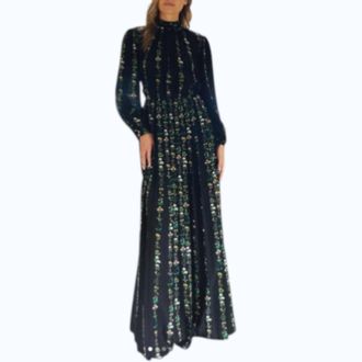 Adam Lippes Floral Crepe De Chine Pleated Maxi Dress In Black