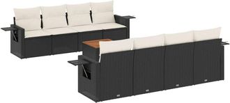 vidaXL Set De Sof&aacute;s De Jard&iacute;n 8 Piezas Y Cojines Rat&aacute;n Sint&eacute;tico Negro Vidaxl
