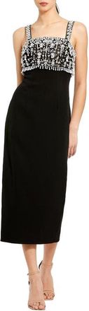 Mac Duggal Fitted Embellished Column Midi Dress in Black at Nordstrom, Size 10