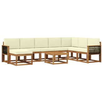 vidaXL Conjunto De Sof&aacute;s De Exterior Con Coj&iacute;n 9 Pcs Natural Y Crema Vidaxl