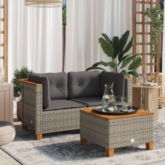 vidaXL Vidaxl - Sof&aacute;s De Esquina Jard&iacute;n Con Cojines 2 Uds Rat&aacute;n Sint&eacute;tico Gris