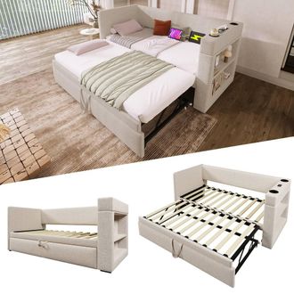 Matteo Single Sofa Bed with Cup Holders, USB &Type C Charging Station in Beige