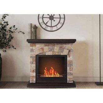 Dmora Chimenea De Bioetanol Ailoche, Chimenea Ecol&oacute;gica, Hogar Sin Humo, Calefactor De Etanol, Made In Italy, 93x28 H85 Cm, Beige - Dmora