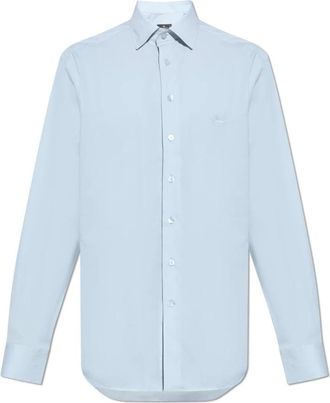 Etro Overhemd met geborduurd logo - Heren - Zakelijke Overhemden - Blauw - L - Katoen - Overhemden