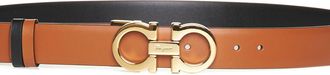 Ferragamo Womens Belt Gancini Reversible Leather Brown Calf