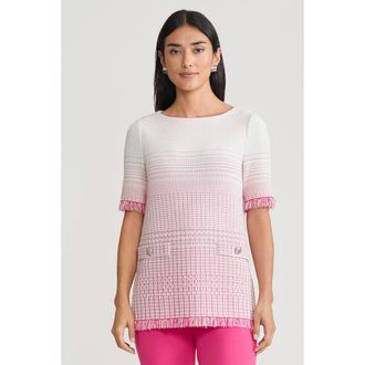 Ming Wang Ombre Fringe Trim Jacquard Knit Tunic in Carmine Rose/limestone at Nordstrom, Size X-Small