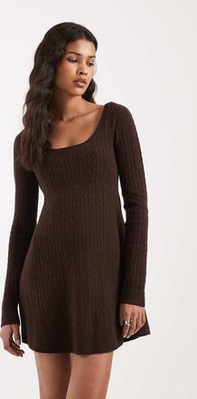 Hollister Vestito corto stile maglione babydoll allacciato sul retro marrone