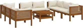vidaXL Muebles De Jard&iacute;n 9 Pzas Madera Maciza De Acacia Cojines Crema Vidaxl