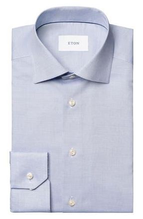 Eton Contemporary Fit Solid Blue Cotton Dobby Dress Shirt in Medium Blue at Nordstrom Rack, Size 16