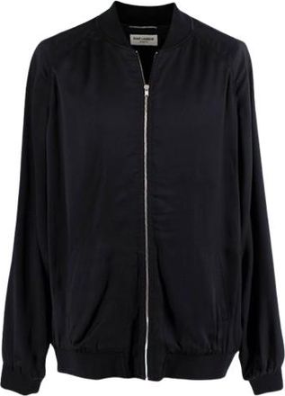Saint Laurent Black Satin Panther Embellished Bomber Jacket Size XXL