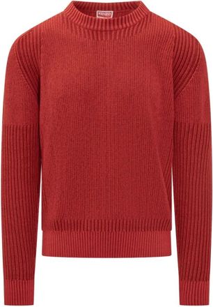 Kenzo Rode Geribbelde Gebreide Trui met Ronde Hals - Heren - Ronde hals truien - Rood - M - Truien & Vesten