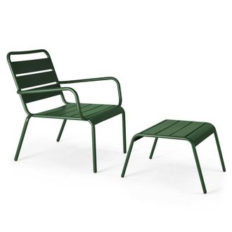 Oviala Sill&oacute;n reclinable y reposapi&eacute;s de metal verde bosque