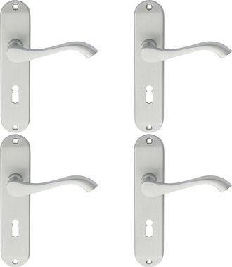 Loops 4x PAIR Curved Handle on Chamfered Lock Backplate 180 x 40mm Satin Chrome