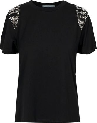 Alberta Ferretti Katoenen T-shirt met ronde hals - Dames - T-shirts - Zwart - M - Katoen - Tops