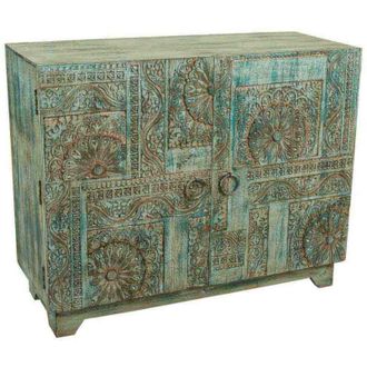 Wanderlust Deco Recibidor De Madera Tallada Azul 99x40x80 Cm
