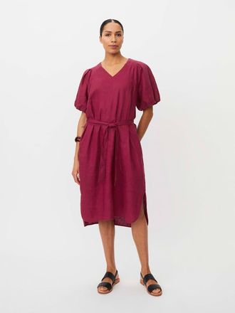 Masai Manalirae Linen V-Neck Puff Sleeve Dress in Beet Red at Nordstrom, Size Xx-Large