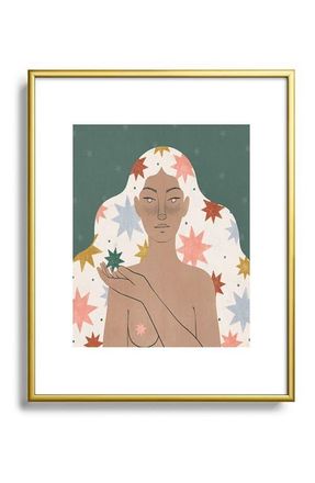 Deny Designs Star Girl Framed Art Print in Golden Tones at Nordstrom, Size 18X24