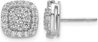 Diamond2Deal 14k Gold 0.88 ct Lab Grown Diamond Squared Halo Stud Earrings VS Clarity, G-H Color