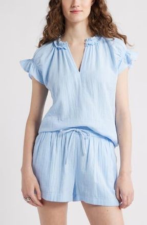 Caslon Ruffle Cotton Gauze Top in Blue Windsurfer at Nordstrom Rack, Size Xx-Small