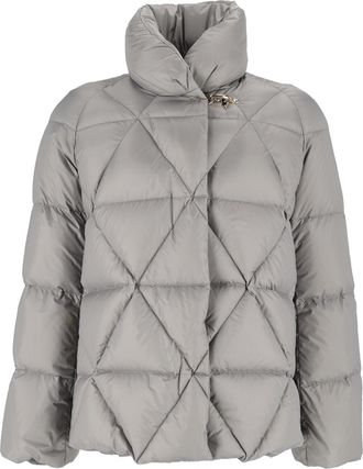Fay Diamond Quilted Down Cape Jacket with Metallic Clasp