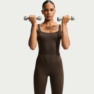Nike Womens SKIMS Matte High-Waisted Corset 26 Leggings in Brown | IU2207-233