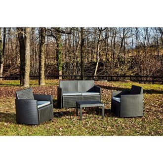 Dmora Dmora - Set salotto da esterno 0, Set da giardino con cuscini composto da 2 poltrone, 1 divano a due posti e 1 tavolino, Salottino indoor, 100% Made