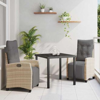 vidaXL Conjunto De Comedor De Jard&iacute;n 3 Pcs Beige Rat&aacute;n Sint&eacute;tico Vidaxl