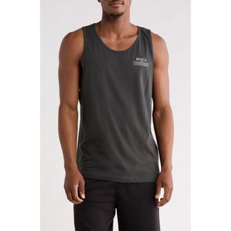 Rvca Double Box Logo Cotton Tank in Pirate Black at Nordstrom Rack, Size Xx-Large